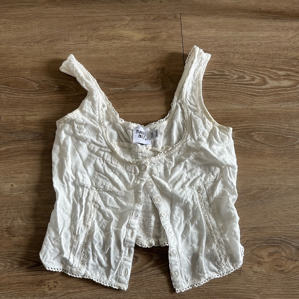 Princess Polly Cream Lace Button-Up Top
